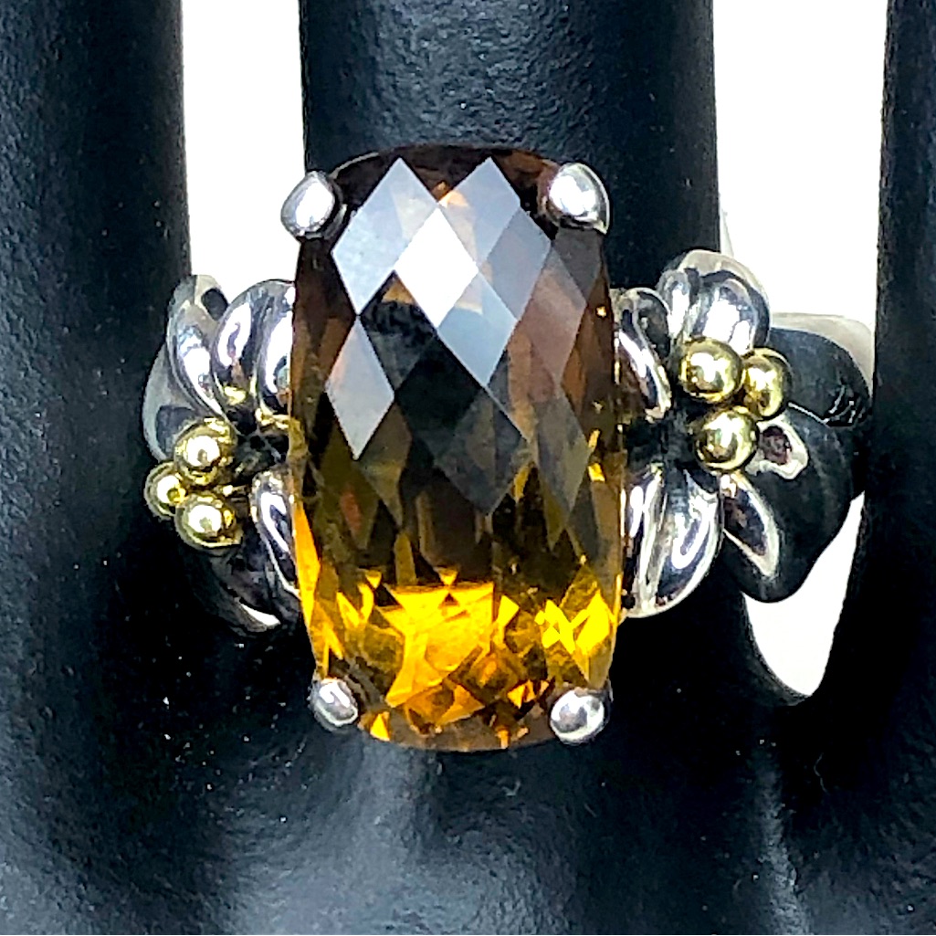 Ann King Whiskey Smokey Topaz Floral 18k Yellow Gold 925 Sterling Silver Ring